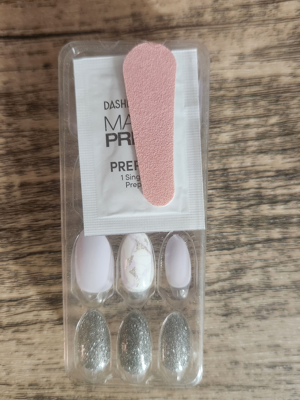 False Nail Set with Light Purple, White & Silver Accents